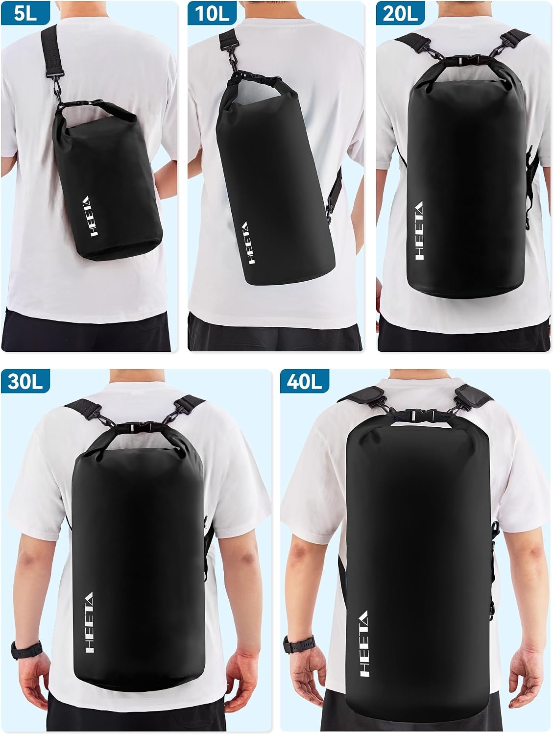 image:imageHEETA Waterproof Dry Bag Backpack with Emergency Whistle 5L10L20L30L40LBlack